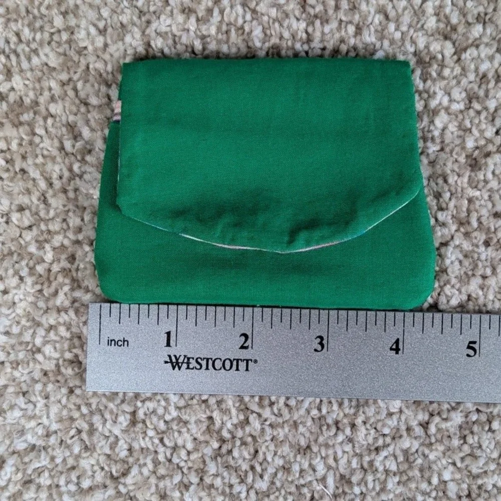 Handmade Green Fabric Pocket Wallet Rainbow Stripe Interior Snap Card Holder